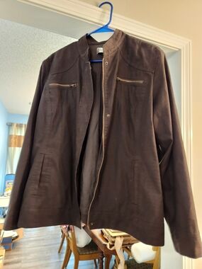 Chico's Womens Black Leather Lightweight Zip Jacket